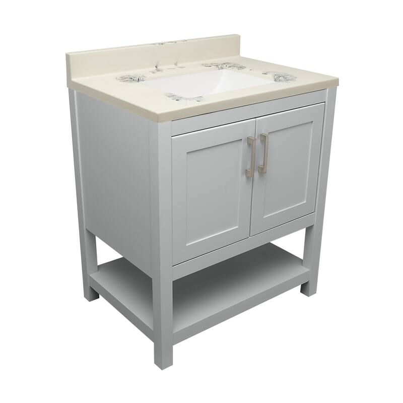 Taos 31" Bathroom Vanity with Cultured Marble Vanity Top Sink in White with White Basin