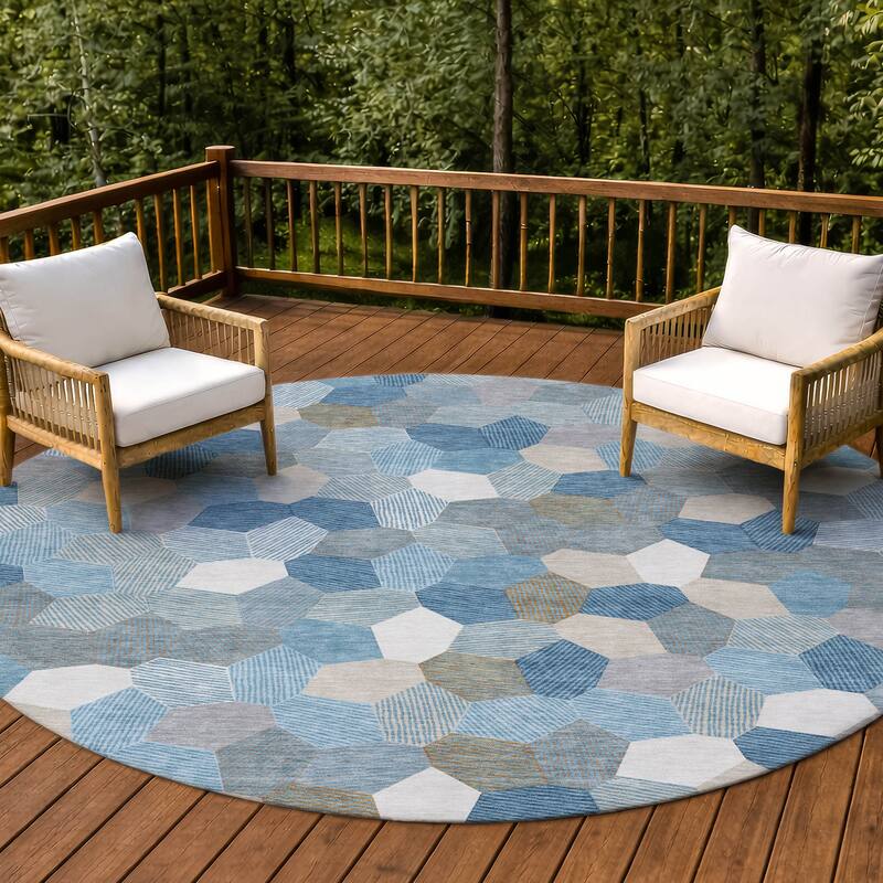 Machine Washable Indoor/ Outdoor Modern Loyd Chantille Rug - Teal - 8' x 8'