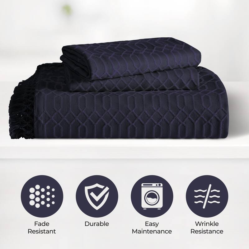 Superior Remi Jacquard Geometric Fringe Cotton Blend Bedspread Set