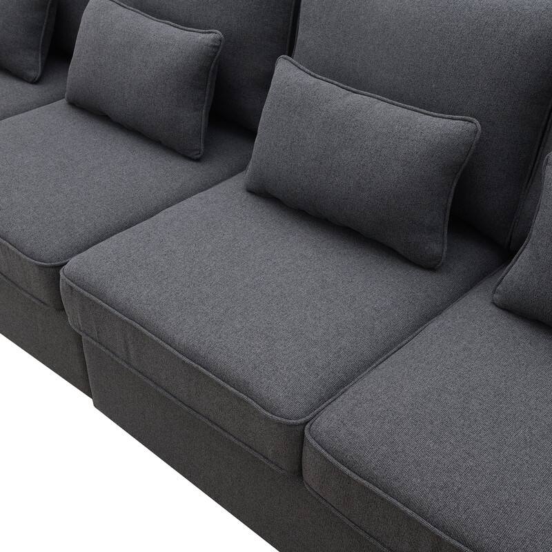 104" modern linen four seater sofa with armrest pockets