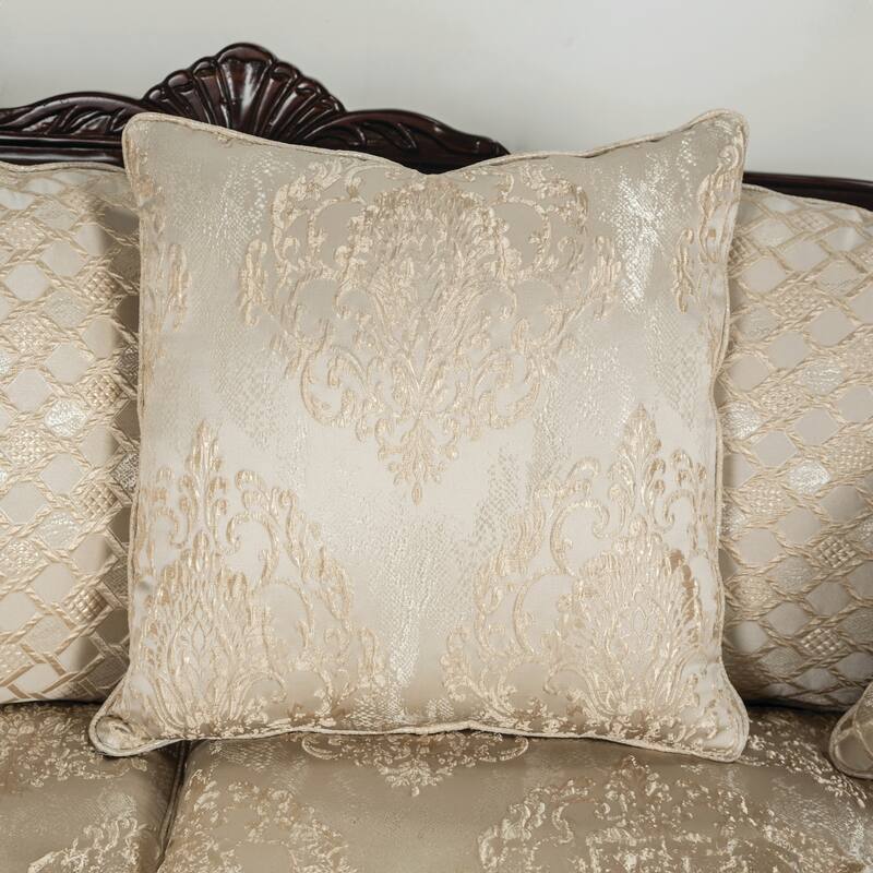 Furniture of America Omira USA Made Traditional 2-Seater Beige and Dark Cherry Loveseat