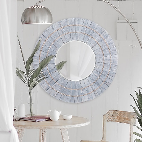 slide 2 of 8, Allan Andrews Fischer Round Coastal Wooden Blue Gray Mirror