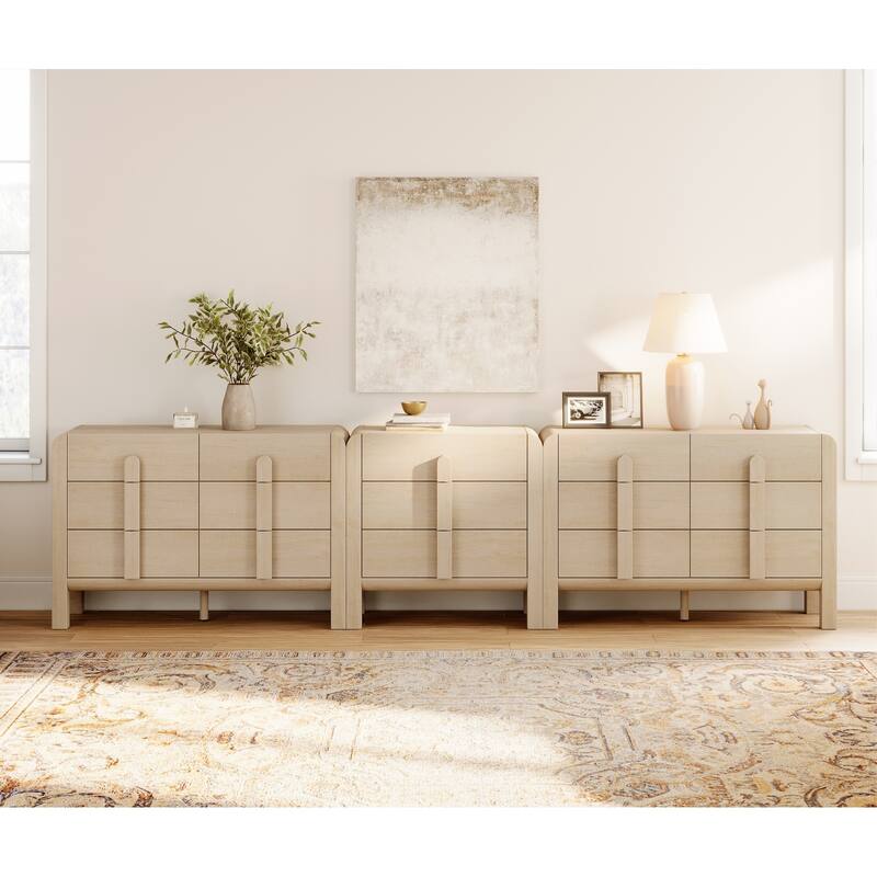 WAMPAT 3-Piece Dresser Set For Bedroom, 125.9" Large Mid Century Dresser For Closet, Curved Profile Wooden Chest Of Drawers - Light Oak