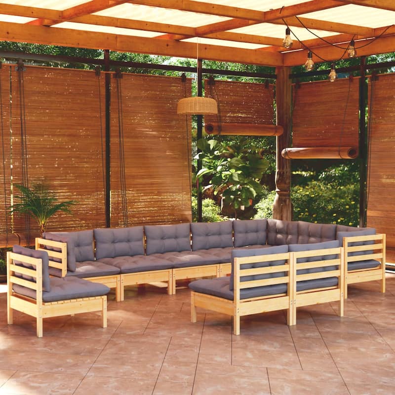 vidaXL Solid Pinewood Patio Lounge Set 10 Piece with Cushions Multi Colors - 25" x 25" x 24.6"