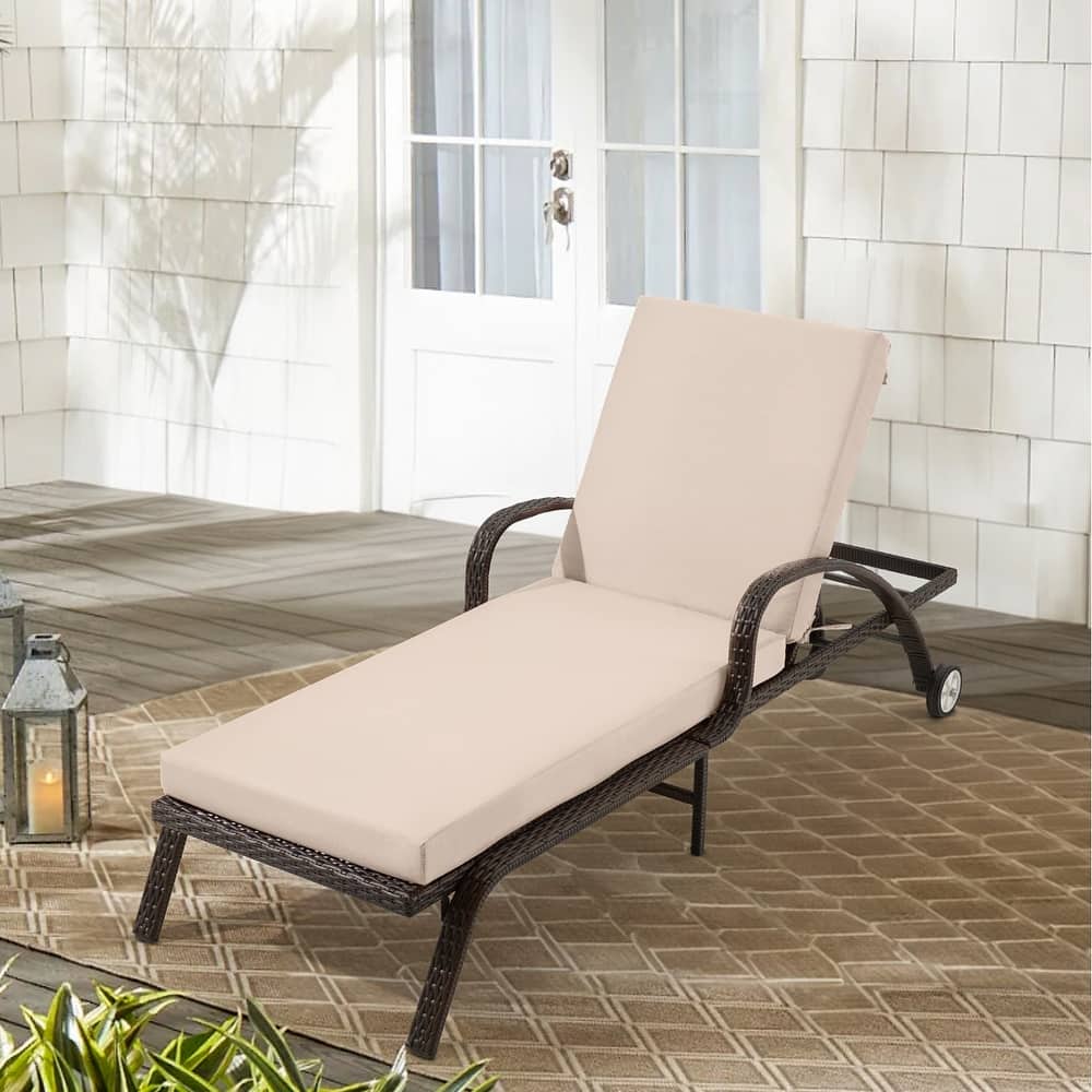 Outdoor Patio Lounge Chair Cushion - Waterproof, UV-Resistant, Striped Design with Removable Cover, Adjustable Straps