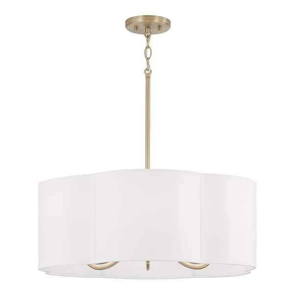 slide 2 of 6, 24" W x 9" H 6-Light Pendant in Matte Brass with White Fabric Shade - 24"W x 9"H