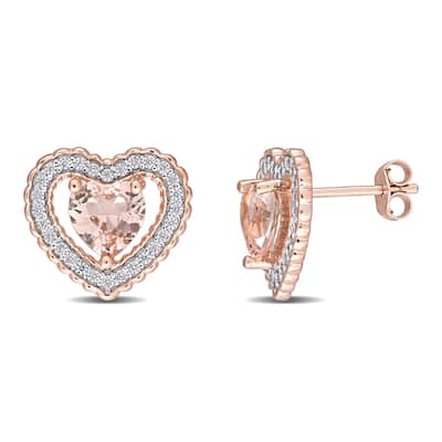 Miadora Rose Plated Sterling Silver Simulated Morganite & Cubic Zirconia Halo Heart Stud Earrings - 13.1mm x 4mm - 13.1mm x 4mm