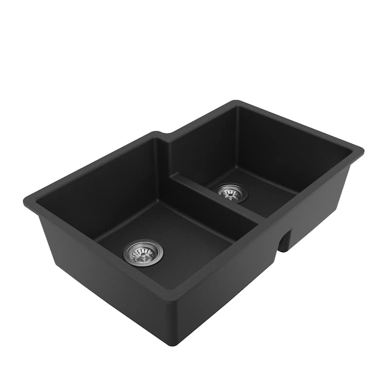 Karran 32" Undermount Large/Small Bowl Quartz Kitchen Sink Kit - 32" x 21.25" x 9"