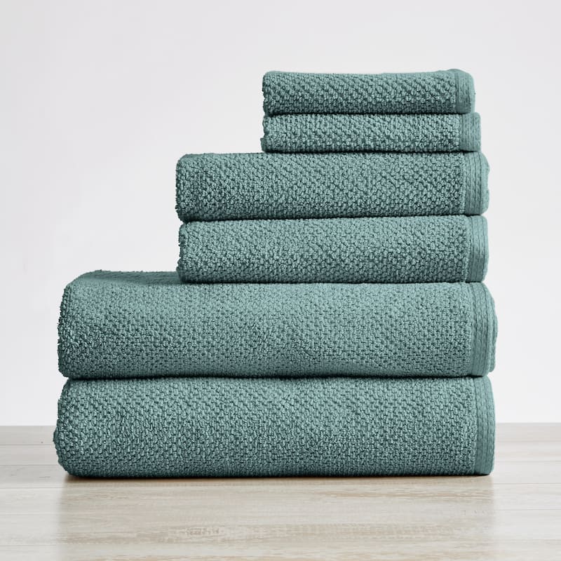 Luxurious Cotton Popcorn Textured Towel Set - 6 Piece Set - Mineral Blue