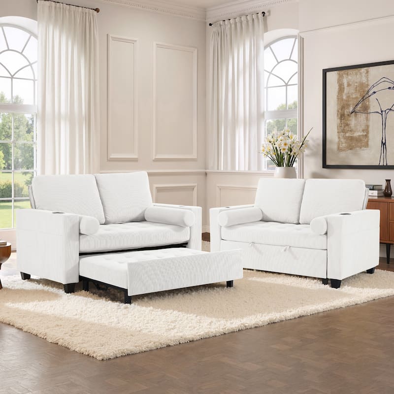 Set of 2 Corduroy Convertible Sleeper Chairs Pull-Out Chair Beds with Adjustable Recline