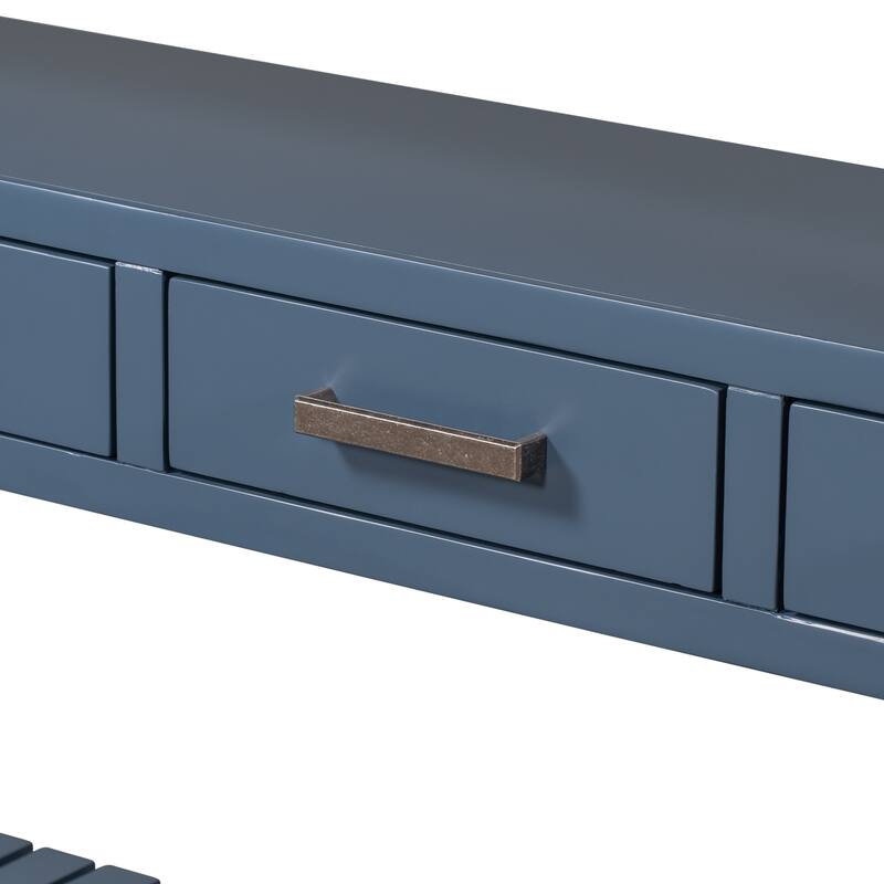 2-Tier Console Table Sofa Table with 4 Drawers and 2 Shelves, Accent Table Hallway Tables with vintage Aluminum Handle