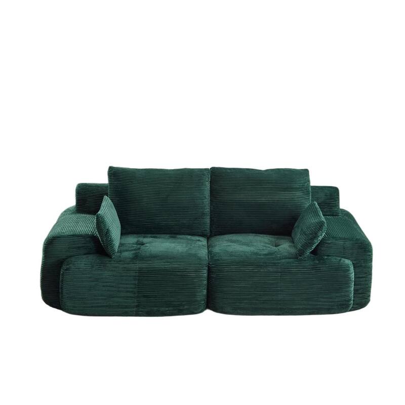 Modular Sectional 2-Seater Cloud Couch, Corduroy Upholstered Boneless Sofa, Compressed Sofa with Cushion & Throw Pillows