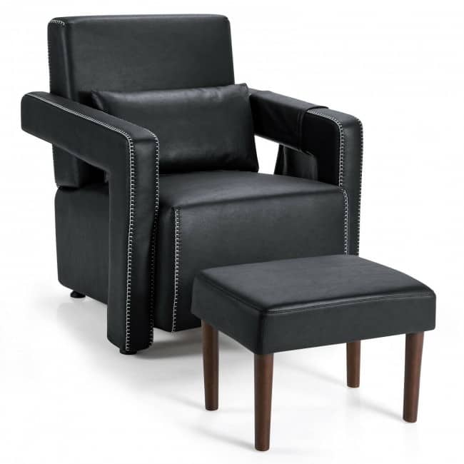 Modern Berber Fleece Single Sofa Chair with Ottoman and Waist Pillow - 31" x 31" x 34.5" (L x W x H) - Black