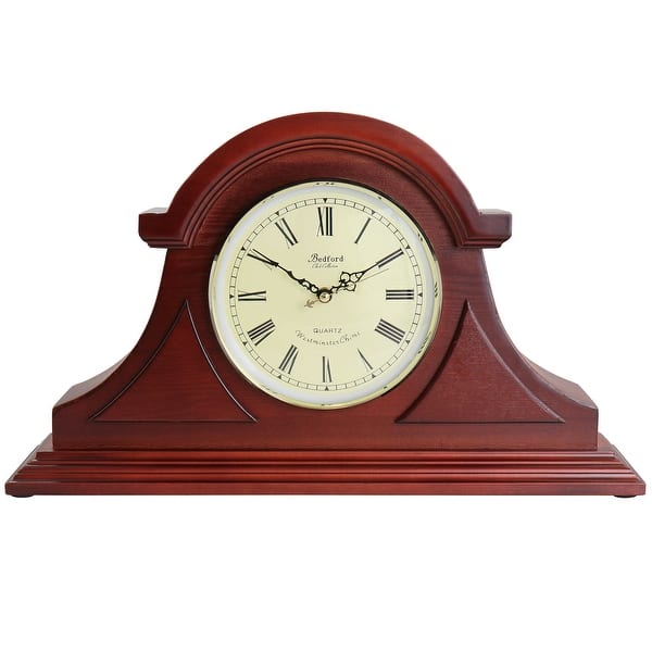 Bedford Clock Collection Redwood Tambour Mantel Clock with Chimes Bed