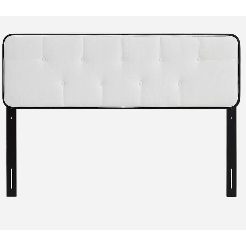 Glendale Traditional White Fabric Button Tufted Twin Size Black Wooden Headboard