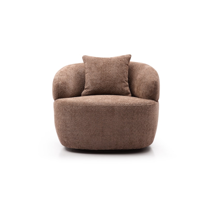 Brown 34.6" 360° Swivel Barrel Chair with Solid Wood Frame - Brown