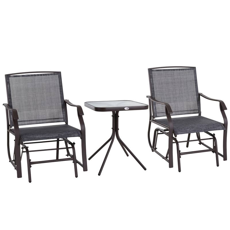 3 Piece Outdoor Glider Chair with Coffee Table and Breathable Sling