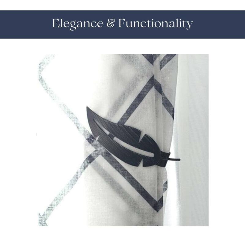 Metal Feather Tieback With Magnet Plume Black - 6.8"L x 2"W x 1"D