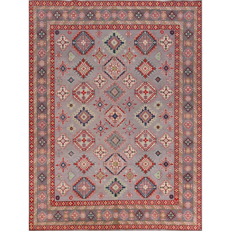 Hand Knotted Oriental 100% Wool Carpet Traditional All-Over Greys & Charcoal Kazak Area Rug - 9' 0'' X 8' 3''