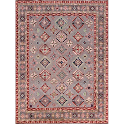 Hand Knotted Oriental 100% Wool Carpet Traditional All-Over Greys & Charcoal Kazak Area Rug - 9' 0'' X 8' 3''
