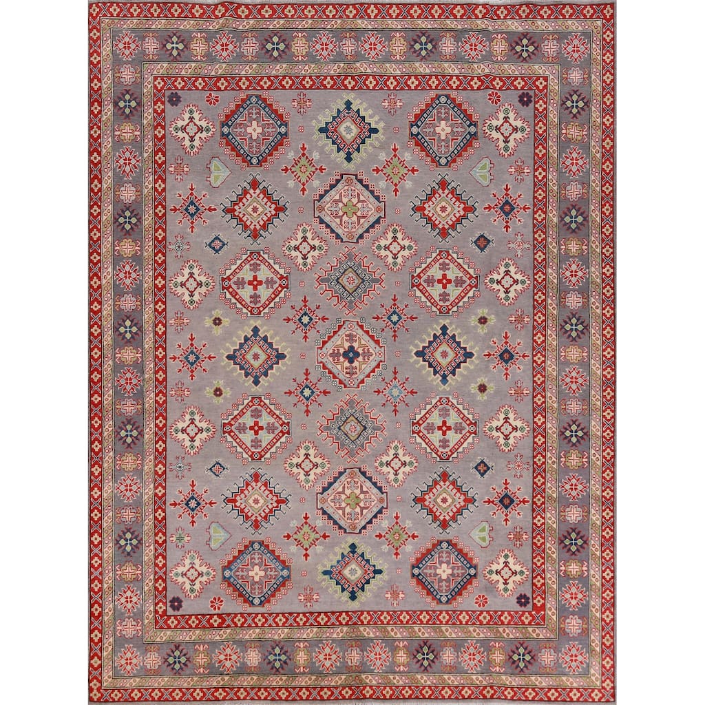 Hand Knotted Oriental 100% Wool Carpet Traditional All-Over Greys & Charcoal Kazak Area Rug - 9' 0'' X 8' 3''