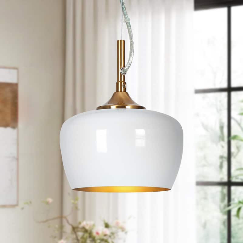 Modern Farmhouse Black Gold 1-Light Pendant Light Dome Island Lights for Dining Room - White and gold