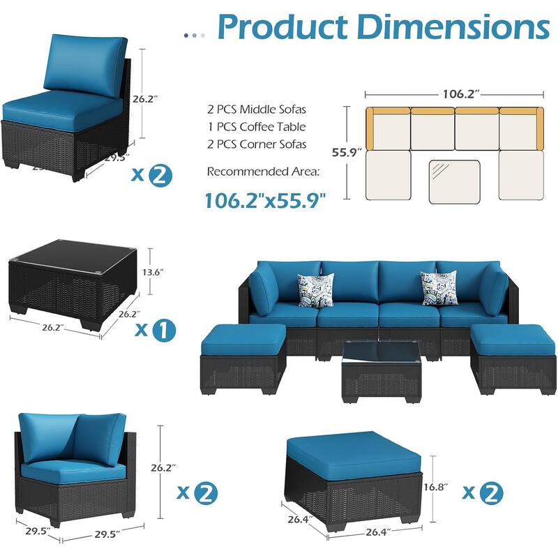 AECOJOY 7 Pieces Outdoor Sectional Sofa Wicker Rattan Conversation Set