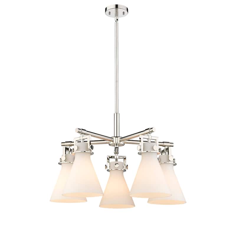 Innovations Lighting Newton Cone - 5 Light 7" Stem Hung Chandelier - Polished Nickel/Matte White