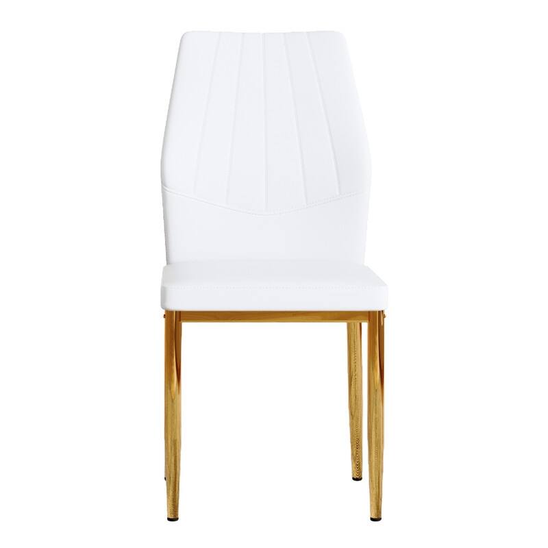 Set of 4 Modern Dining Chairs, 37" High - Ergonomic PU Backrest, Gold Metal Legs
