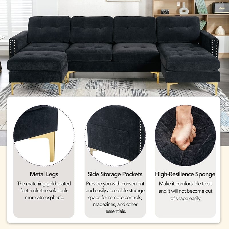 110.6" L-Shape Sleeper Sectional,Mobile Ottoman, Living Room Essential