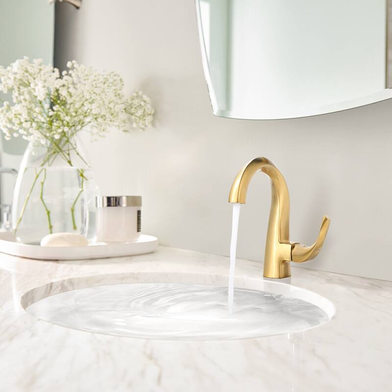 WOWOW Single Handle Gooseneck Bathroom Faucet with Deckplate Included