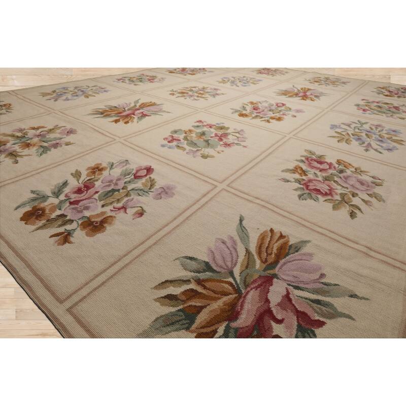 8x10'7'' Hand Woven Wool Ivory French Aubusson Needlepoint Area Rug - 8' x 10' 7''