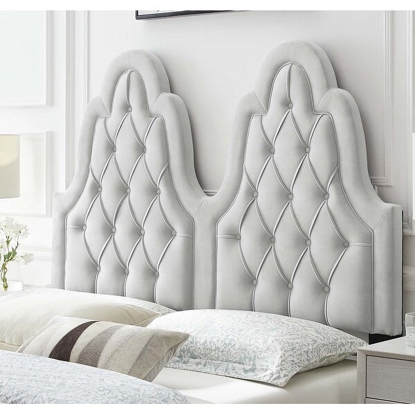 Janesville Twin Arched Button Tuftedd Light Grey Velvet Upholstered Twin Size Headboard Bed Bath Beyond 34015464