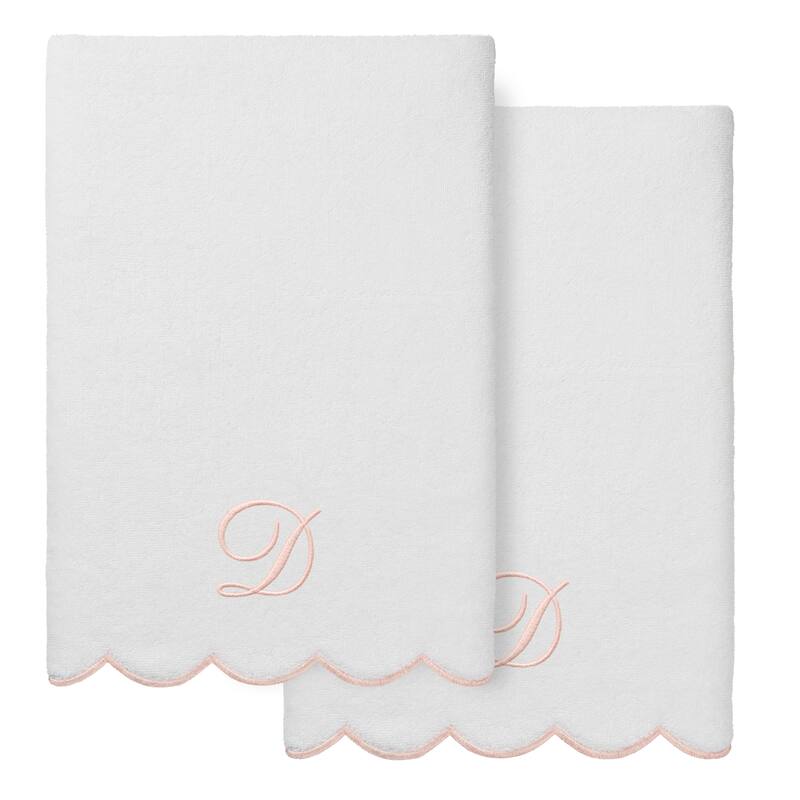 Authentic Hotel and Spa 100% Turkish Cotton Pink ADORNIA Scallop Personalized 2 Piece Bath Towel Set - 2 Bath Towels - D