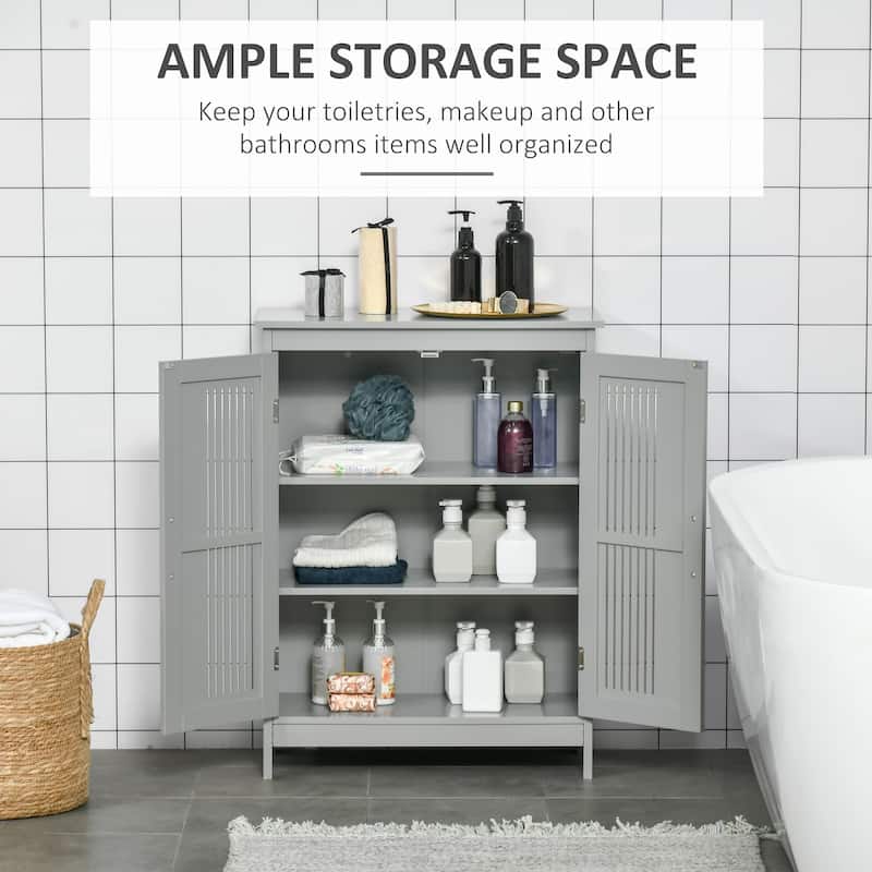 kleankin Modern Bathroom Floor Cabinet, Free Standing Linen Cabinet, Storage Cupboard with 3 Tier Shelves, Grey