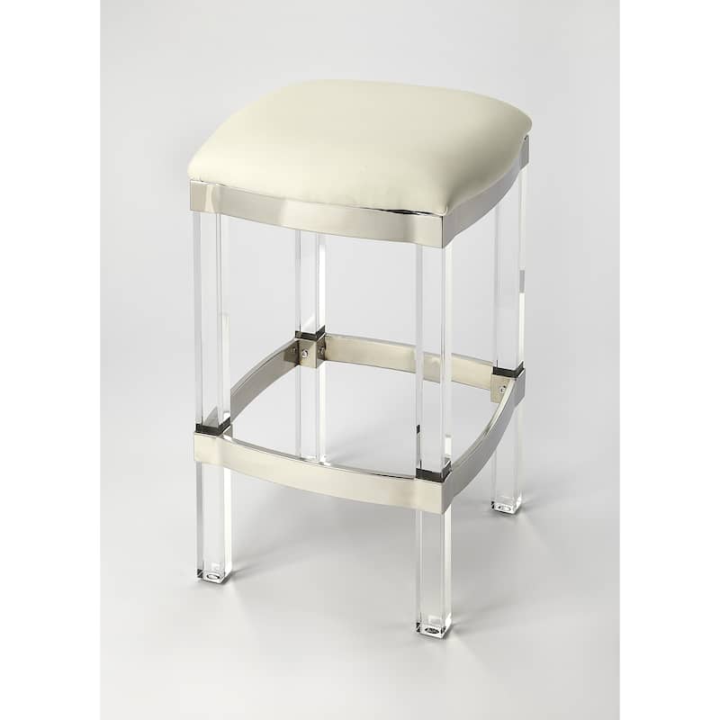 Butler Jordan Acrylic & White Leather Counter Stool - Single - White - Counter Height/Counter height