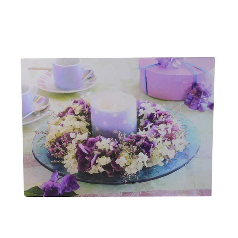 LED Polka Dot Candle in a Hydrangea Candle Ring Canvas Wall Art 11.75"