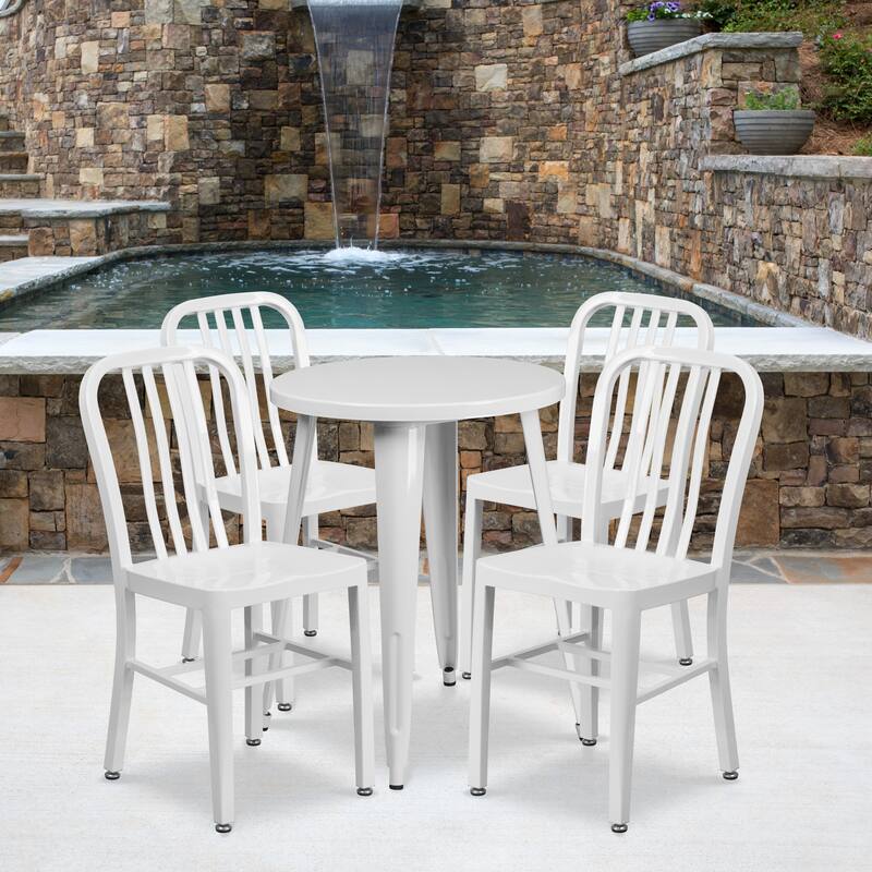 24'' Round Metal Indoor-Outdoor Table Set with 4 Vertical Slat Back Chairs