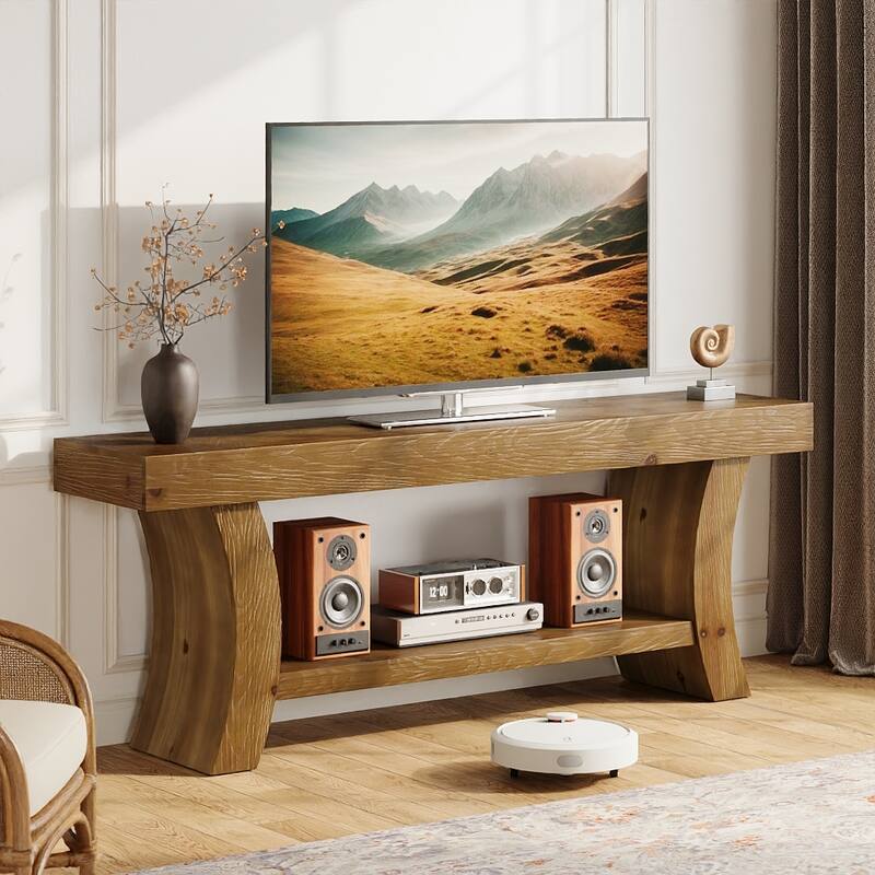 63" Solid Wood TV Stand Low Storage Entertainment Center for Living Room - n/a