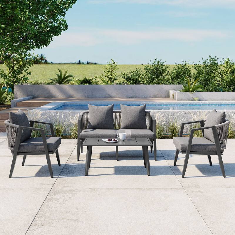 Roomfitters 4 Pcs Modern Outdoor Seating Set, Durable and Comfortable Patio Furniture Set for Backyard, Poolsides