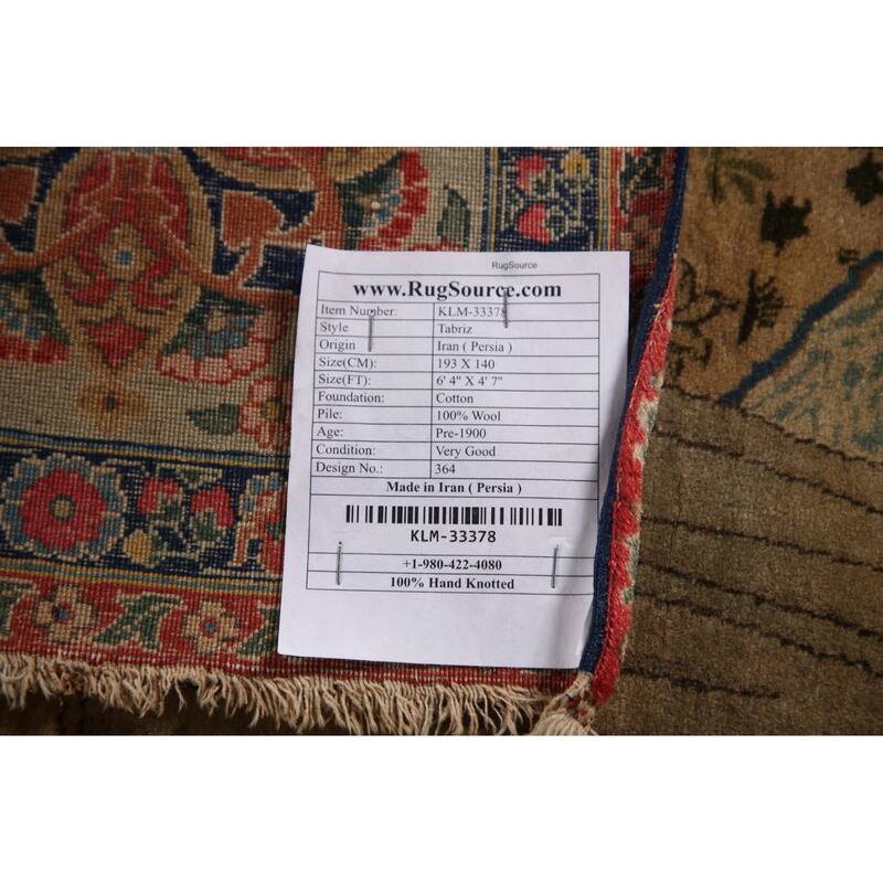 Pre-1900 Antique Masterpiece Vegetable Dye Tabriz Persian Rug - 4'7" x 6'4"