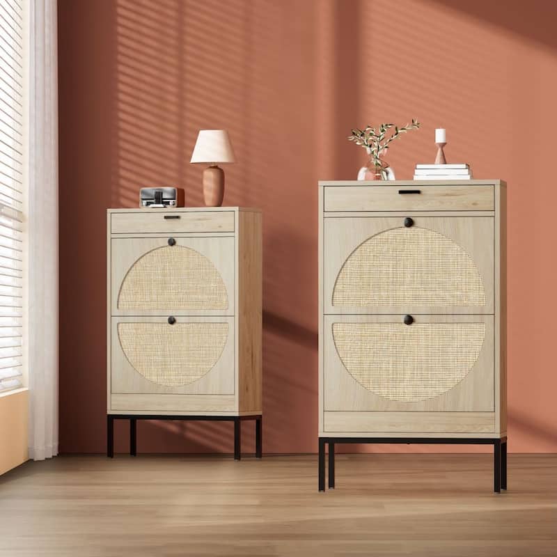 Boho Natural Rattan Shoe Storage Cabinet