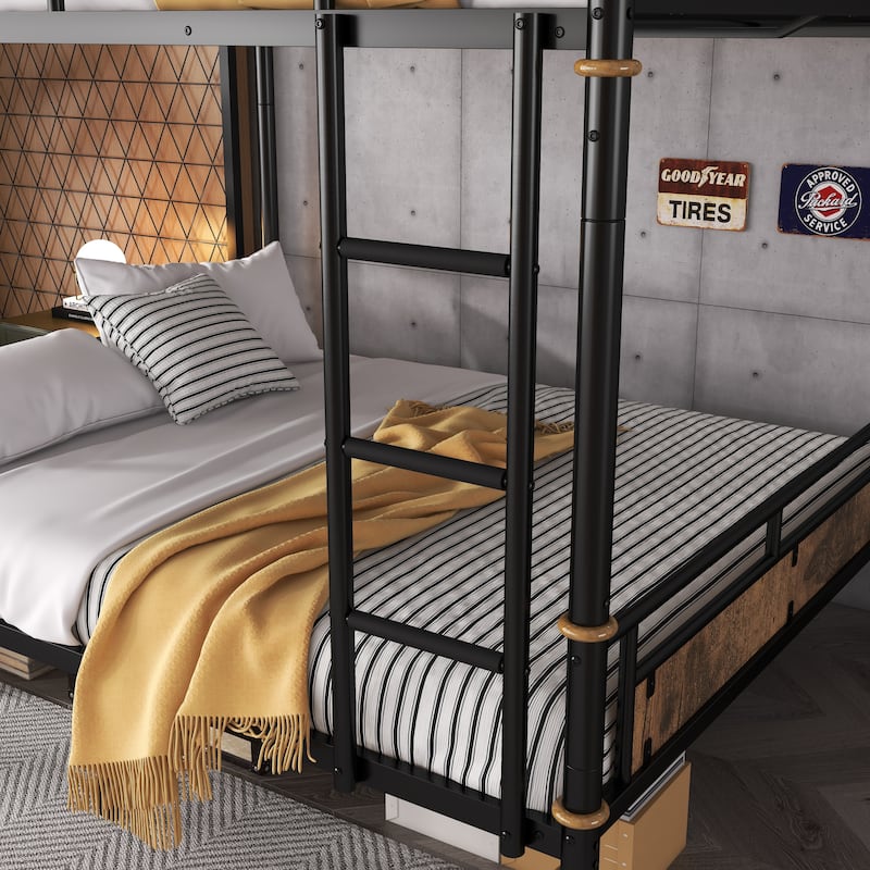 Stacked Metal Bunk Bed - Industrial Design With Removable Safety Rails‌