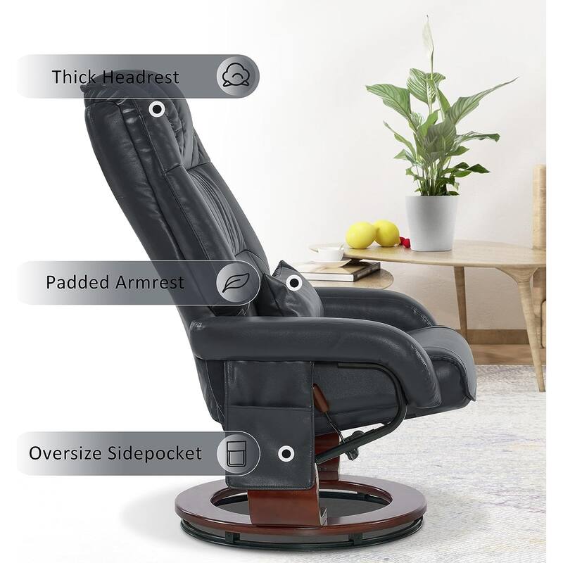 MCombo Swivel Recliners with Ottoman, Vibration Massage TV Chairs, Ergonomic Lounge Chair for Living Room, Faux Leather 4877