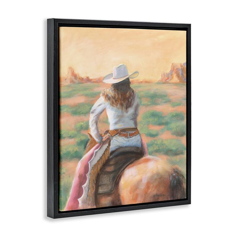 Stupell Cowgirl Atop Country Horse Framed Floater Canvas Wall Art Design By Pam Britton