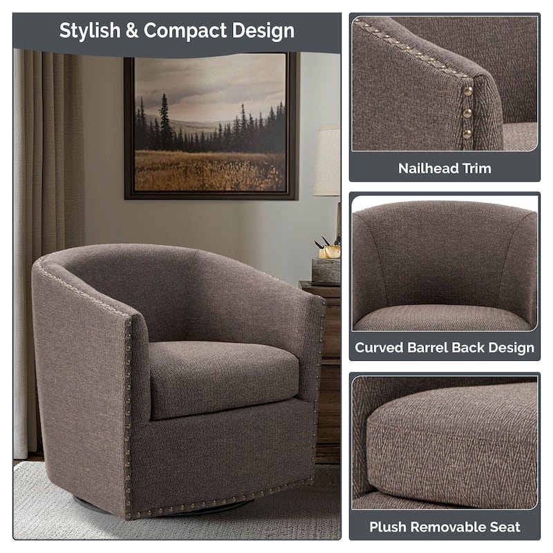 Madison Park Tyler Upholstered Swivel Barrel Chair with Nailheads