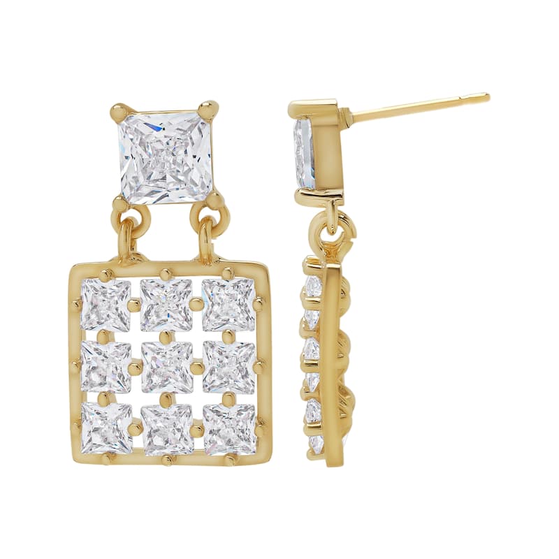 Victoria Townsend Gold Plated Clear Cubic Zirconia Double Square Stud Earrings