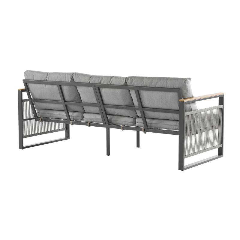 4-Pieces Outdoor Metal Patio Furniture Set, 5-Seat Patio Furniture Sofa Set with Cushion and Coffee Table, 3-Seater Sofa