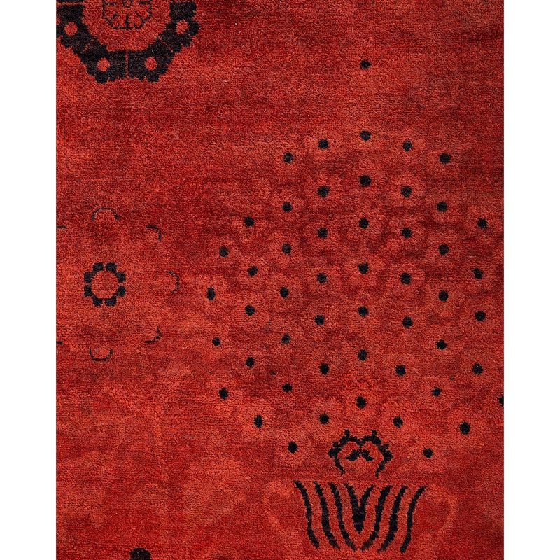 Overton Hand Knotted Wool Vintage Inspired Modern Contemporary Overdyed Red Area Rug - 9' 1" x 12' 2"