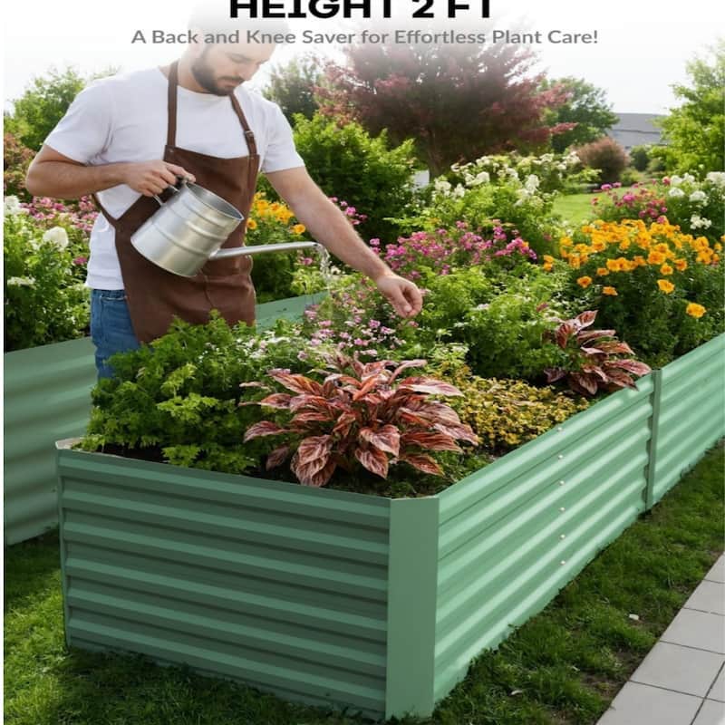 2-Pack 6x2x3FT Raised Garden Bed for Outdoor Gardening - Deep Root Metal Planter Green